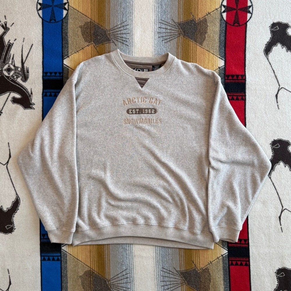 Vintage Arctic Cat Snowmobiles SDI Sweatshirt Tan Embroidered Fleece Mens XL
